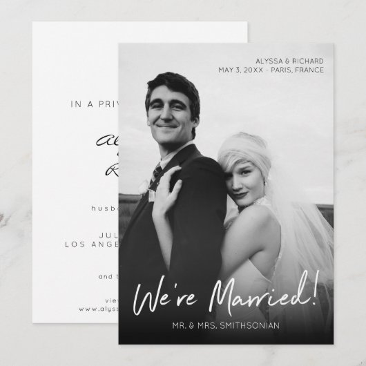 Chic Black & White Photo Typography Wedding Kaart (Voorkant / Achterkant)
