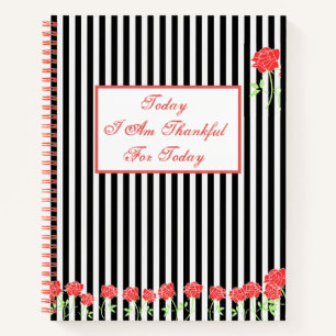 Chic Black White Pink Flowers Gratitude Quote Notitieboek