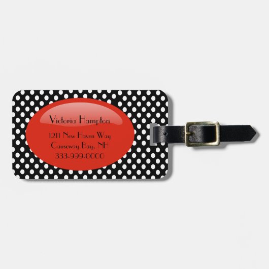 Chic Black & White Polka Dot Bagagelabel (Voorkant horizontaal)