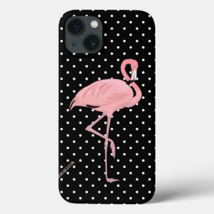 Chic Black & White Polka Dot met roze flamingo Case-Mate iPhone Case