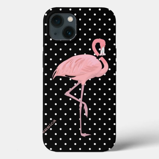 Chic Black & White Polka Dot met roze flamingo Case-Mate iPhone Case (Achterkant)