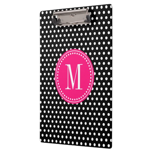 Chic Black White Polka Dots Hot Pink gepersonalise Klembord (Links)