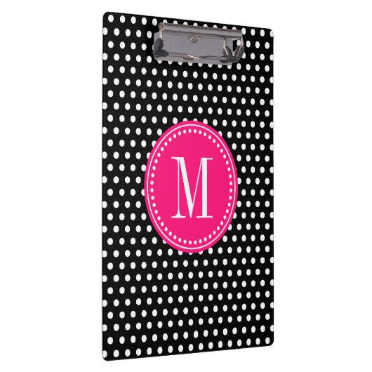Chic Black White Polka Dots Hot Pink gepersonalise Klembord (Rechts)