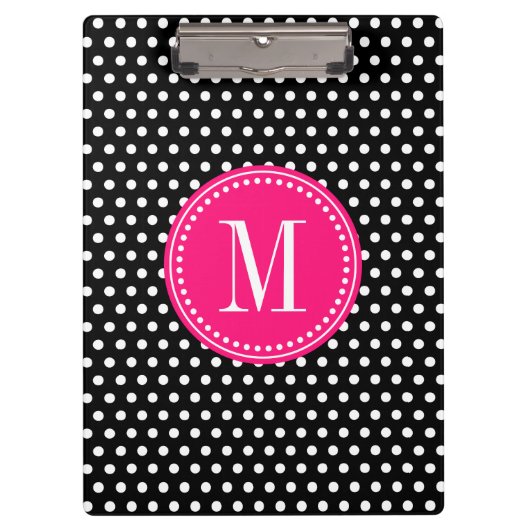 Chic Black White Polka Dots Hot Pink gepersonalise Klembord (Voorkant)