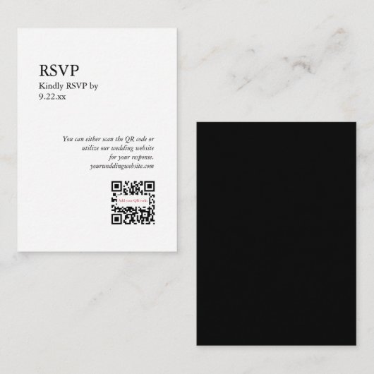 Chic Black White RSVP QR Code Option Informatiekaartje (Voorkant / Achterkant)