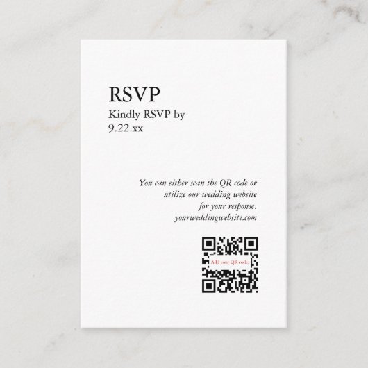 Chic Black White RSVP QR Code Option Informatiekaartje (Voorkant)