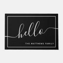 Chic Black White Script Hallo Familienaam Welkom