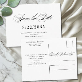 Chic Black White Script Wedding Sla de datum op Briefkaart