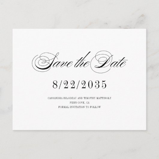 Chic Black White Script Wedding Sla de datum op Briefkaart (Voorkant)