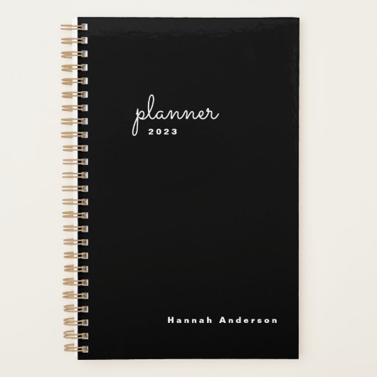 Chic Black White Script Weekelijks Maandelijks nie Planner (Voorkant)