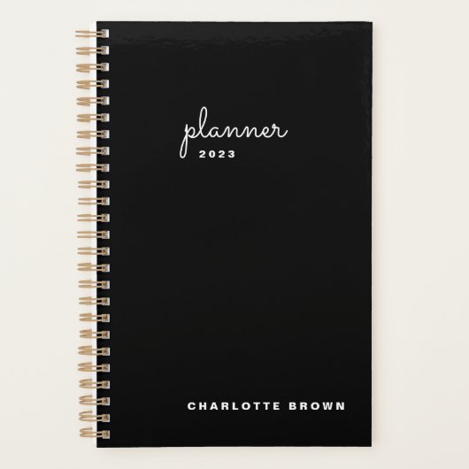 Chic Black White Script wekelijks niet-gedateerd Planner (Voorkant)