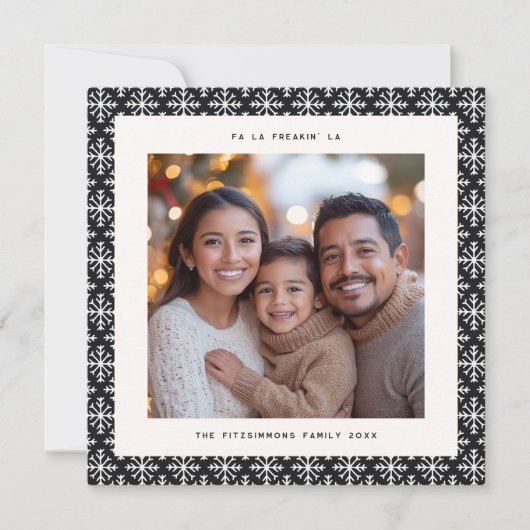 Chic Black & White Snowflake Photo Christmas Card Kaart (Voorkant)