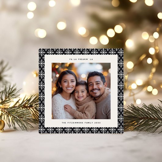 Chic Black & White Snowflake Photo Christmas Card Kaart