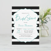 Chic Black & White Stripe Turquoise Vrijgezellenfe Kaart (Staand voorkant)