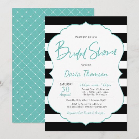 Chic Black & White Stripe Turquoise Vrijgezellenfe Kaart (Voorkant / Achterkant)