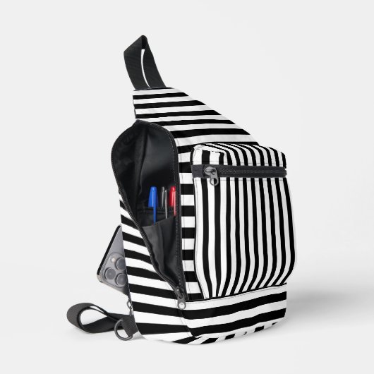 Chic Black White Striped Stylish Sling Bag (Open)