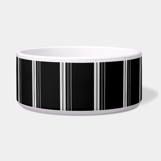 Chic black white striped  voerbakje (Voorkant)