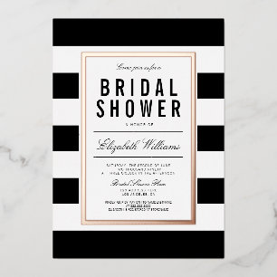 Chic Black White Striped Vrijgezellenfeest Roos Go Folie Uitnodiging