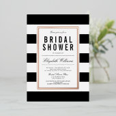 Chic Black White Striped Vrijgezellenfeest Roos Go Folie Uitnodiging (Staand Voorkant)