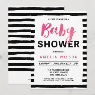 Chic Black & White Stripes Baby shower Invitation Kaart