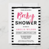 Chic Black & White Stripes Baby shower uitnodiging (Voorkant)