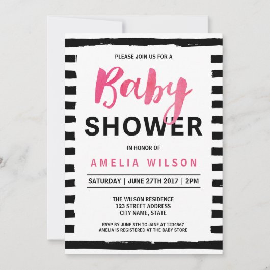 Chic Black & White Stripes Baby shower uitnodiging (Voorkant)