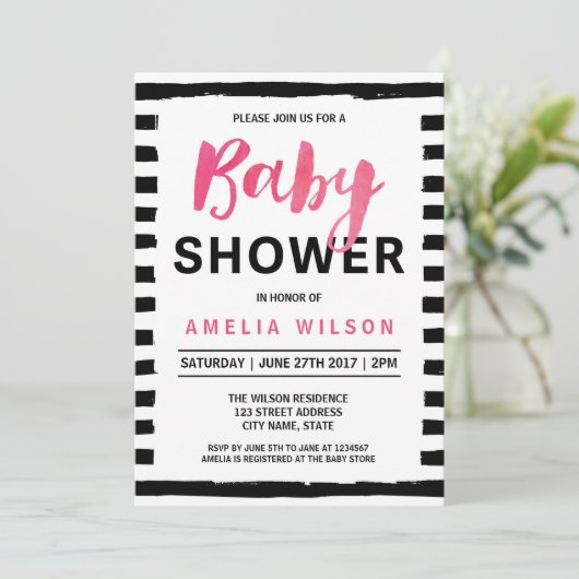 Chic Black & White Stripes Baby shower uitnodiging (Staand voorkant)