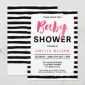 Chic Black & White Stripes Baby shower uitnodiging (Voorkant / Achterkant)