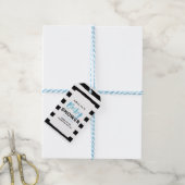 Chic Black & White Stripes Blue Baby shower Cadeaulabel (Met Touw)