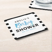 Chic Black & White Stripes Blue Baby shower Kartonnen Onderzetters (Schuin)