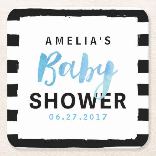 Chic Black & White Stripes Blue Baby shower Kartonnen Onderzetters