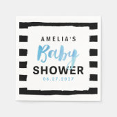 Chic Black & White Stripes Blue Baby shower Servet (Voorkant)