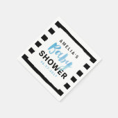 Chic Black & White Stripes Blue Baby shower Servet (Hoek)