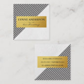 Chic Black White Stripes Faux Metallic Gold Vierkante Visitekaartje (Voorkant / Achterkant)