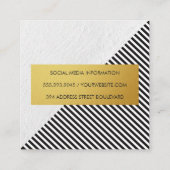 Chic Black White Stripes Faux Metallic Gold Vierkante Visitekaartje (Achterkant)