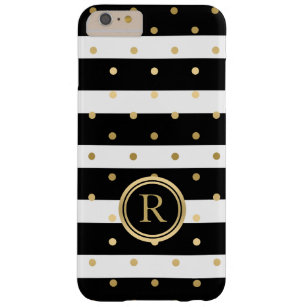 Chic Black & White Stripes Gold-Polka Dots Barely There iPhone 6 Plus Hoesje
