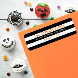 Chic Black White Stripes Halloween Return Address Etiket