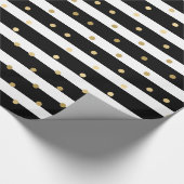 Chic Black & White Stripes met Gold Polka Dots Cadeaupapier (Hoek)