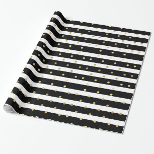 Chic Black & White Stripes met Gold Polka Dots Cadeaupapier