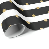 Chic Black & White Stripes met Gold Polka Dots Cadeaupapier (Rol Hoek)