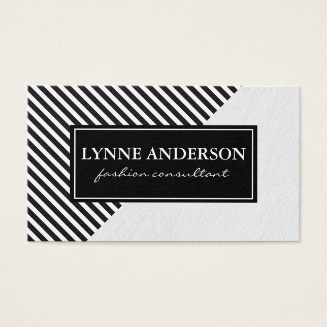 Chic Black White Stripes met textuur Visitekaartje (Voorkant)