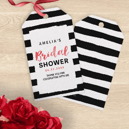 Chic Black & White Stripes Red Vrijgezellenfeest Cadeaulabel