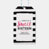 Chic Black & White Stripes Roze Sweet 16 Birthday Cadeaulabel (Voorkant)