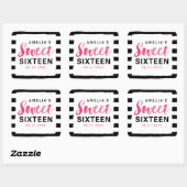 Chic Black & White Stripes Roze Sweet 16 Vierkante Sticker (Vel)