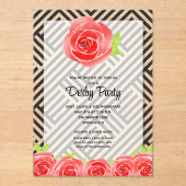 Chic Black White Stripes Rozen Derby Horse Acryl Uitnodigingen (Voorkant)