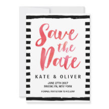 Chic Black & White Stripes Save the Date Kaart
