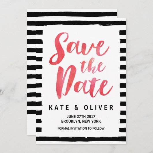 Chic Black & White Stripes Save the Date Kaart (Voorkant / Achterkant)