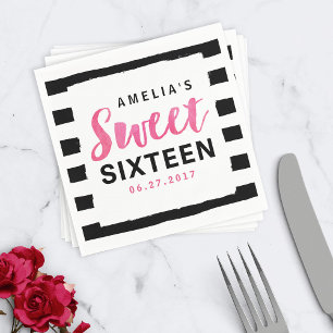 Chic Black & White Stripes Sweet 16 Birthday Servetten