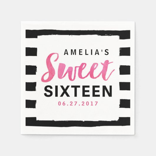 Chic Black & White Stripes Sweet 16 Birthday Servetten (Voorkant)