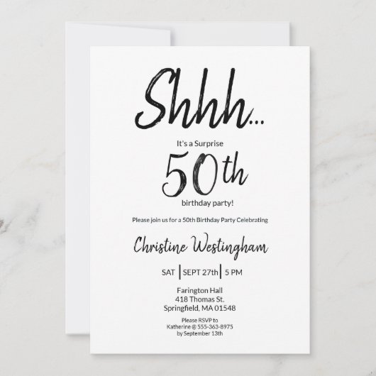 Chic Black White Surprise 50th Birthday Kaart (Voorkant)